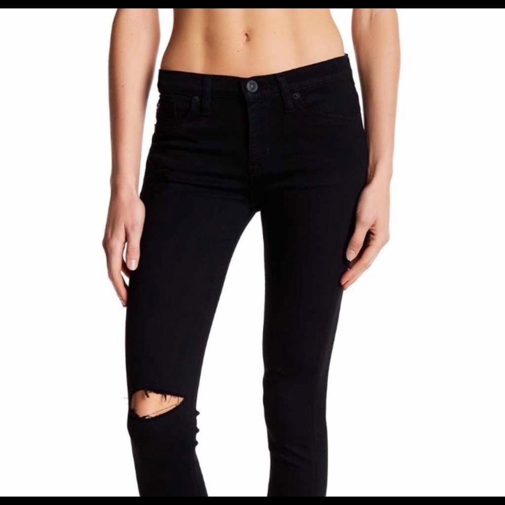 Hudson mid rise black ripped skinny jeans